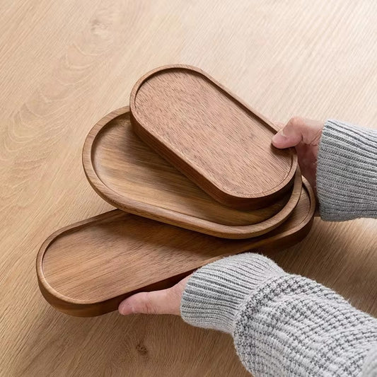 1PCS Tableware Japanese Wood Coffee Tray Oval Food Cup Trays