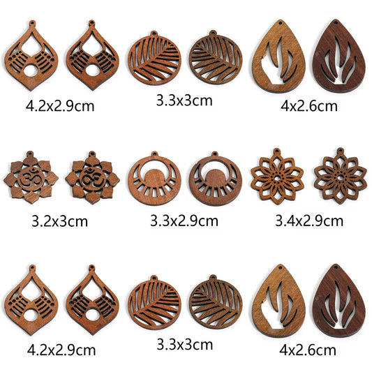 5PCs Walnut Flower Pendants Dark Brown Wood