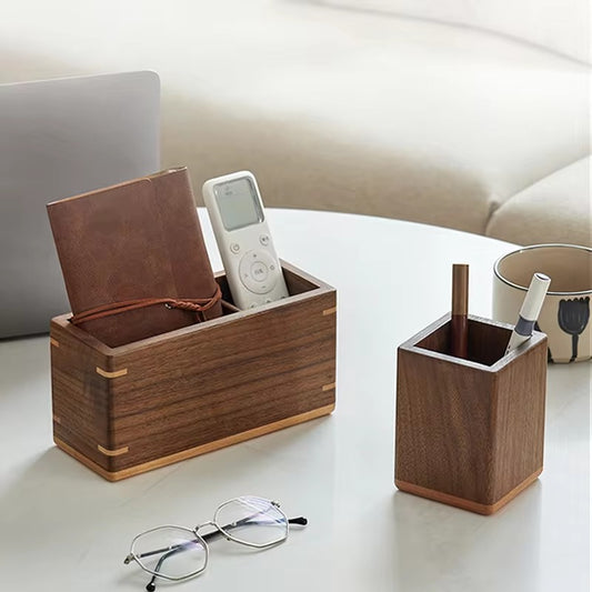 Office Home Desktop Organizer Black Walnut Ebony Wooden Storage Box